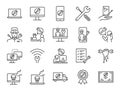 IT support icon set. Included the icons as tech support, technician, broken computer, mobile, technical help desk, onsite services