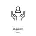 support icon vector from charity collection. Thin line support outline icon vector illustration. Linear symbol for use on web and