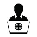 IT Support icon vector person with laptop computer male user person profile avatar globe symbol for working online in a flat color Royalty Free Stock Photo