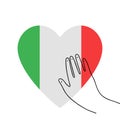 Support Italy banner. World virus attack. Hand holding heart shape national flag. three color template. Isolated vector illustrati Royalty Free Stock Photo