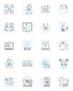 IT support linear icons set. Technical, Nerk, Cybersecurity, Troubleshooting, Software, Hardware, Connectivity line