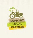 Support Local Farmers. Creative Organic Eco Vector Illustration on Recycled Paper Background