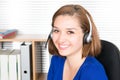 Support operator close up portrait call center smiling operator with phone headset