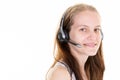 Support phone operator blonde pretty young woman in headset call center in white background Royalty Free Stock Photo
