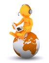 Support phone operator sitting on earth globe Royalty Free Stock Photo
