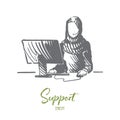 Support, service, communication, Islam, hijab concept. Hand drawn isolated vector.