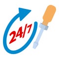 Support service icon isometric vector. Twenty four hour support sign screwdriver