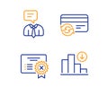 Support service, Reject certificate and Change card icons set. Decreasing graph sign. Vector