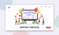 Support Services Landing Page Template. Volunteering Charity. Volunteer Characters Celebrate International Volunteer Day