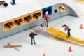 It support services. workers repairing internet connection Royalty Free Stock Photo