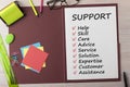Support written on sheet in folder concept