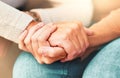 Support, trust and hands, senior care in therapy or grief counseling session. Love, care and understanding between Royalty Free Stock Photo