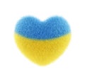 Support Ukraine. Blue and yellow fluffy heart isolated on white