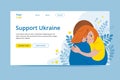 Support Ukraine concept web. Woman hugging child