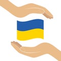 Support for Ukraine. Embrace icon, arms hugging in colors of Ukraine , War in Ukraine, attack from Russia. Papercut, hands hug