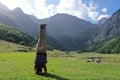 Supported Headstand yoga pose in mountain Royalty Free Stock Photo