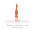 Supported Headstand Yoga pose. Salamba Sirsasana. Elderly woman practicing yoga asana. Healthy lifestyle. Flat cartoon Royalty Free Stock Photo