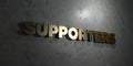 Supporters - Gold text on black background - 3D rendered royalty free stock picture