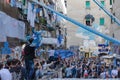 The supporters of the Napoli football team celebrate the championship victory in the city