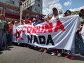 Supporters of Nicolas Maduro march in Caracas to commemorate the first anniversary of reelection