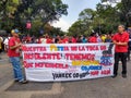 Supporters of Nicolas Maduro march in Caracas to commemorate the first anniversary of reelection