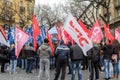 Supporters of the Serbian Socialist part cheering and waiving their red flags in a political meeting. Royalty Free Stock Photo