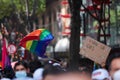 Supporters wave rainbows flags on the sidelines of the annual Pride