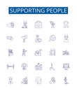 Supporting people line icons signs set. Design collection of Aid, Uplift, Assisting, Easing, Comforting, Nurturing Royalty Free Stock Photo