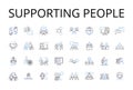 Supporting people line icons collection. Helping others, Assisting individuals, Aiding humanity, Encouraging people