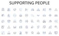 Supporting people line icons collection. Hiring, Staffing, Recruitment, Screening, Selection, Scouting, Sourcing vector