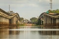 Supporting pillars of I-10 bridges above Atchafalaya basin in Louisiana