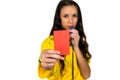 Supporting woman showing red card Royalty Free Stock Photo