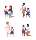 Supportive parenting and first graders semi flat color vector characters set Royalty Free Stock Photo