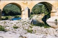 supports of ancient Roman aqueduct Pont du Gard Royalty Free Stock Photo