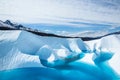 Supraglacial lake on the Matanuska Glacier in Alaska. Deep blue water from the melting ice of the glacier