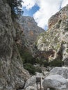 Supramonte Mountains, Nuoro, Sardinia, Italy, September 11, 2020: View of entrance to Gola Su Gorropu gorge with