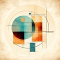 Suprematism Digital Watercolor: Abstract Circles And Rectangles In Nostalgic Illustration Style
