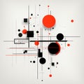 Suprematism Vector: Abstract Geometric Square Design With Red, Black, And White Circles