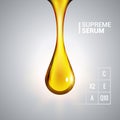 Supreme collagen oil drop serum. Shining golden essence droplet cosmetic design