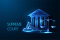 Supreme court, legal system, justice futuristic concept with courthouse, scales, and gavel Royalty Free Stock Photo