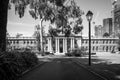 Supreme Court of Western Australia seen from Stirling Garden in Perth in black and white Royalty Free Stock Photo