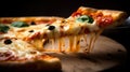 Supreme Margherita Pizza lifted slice, sharp focus on lifted slice. Generative AI