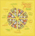 Supreme pizza recipe poster, vector sketch style illustration