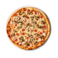 Supreme Pizza On White Plate On White Background Directly Above View