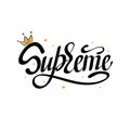 SUPREME. Typography slogan print with gold crown
