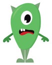 Suprised lime green one-eyed monster vector illustration