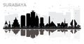 Surabaya Indonesia City skyline black and white silhouette with