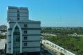 Surabaya, Indonesia - 08-15-2023: Panoramic view of the city of Surabaya with various tall buildings from UIN Sunan Ampel and