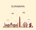 Surabaya skyline East Java Indonesia vector linear