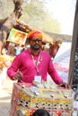 Surajkund, Faridabad, Haryana, India - February 14, 2020 - An Indian Man with Bioscope during the 34th Surajkund International